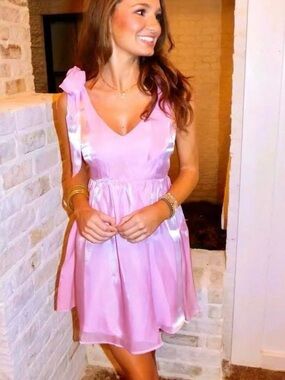 The Vintage Shop Pink Satin Mini Dress with Bow Shoulder